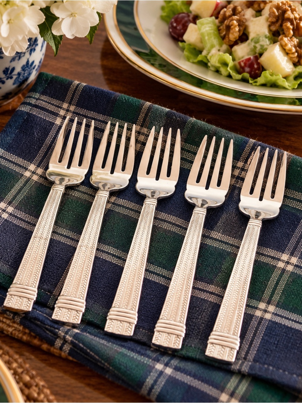 Set of 5 Ralph Lauren 6.75” Wainwright Herringbone Stainless Salad/Dessert Forks